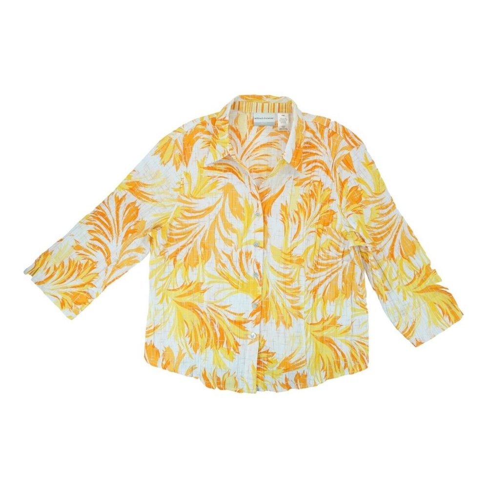 Alfred Dunner Shirt Womens Button Up Floral Print Petites 16P 3/4 Sleeves